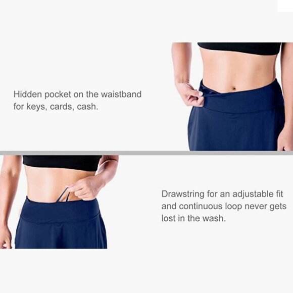 Tall Women's UV Protection 20" Long Skort, Built-in Shorts, Navy XS - Picture 3 of 8